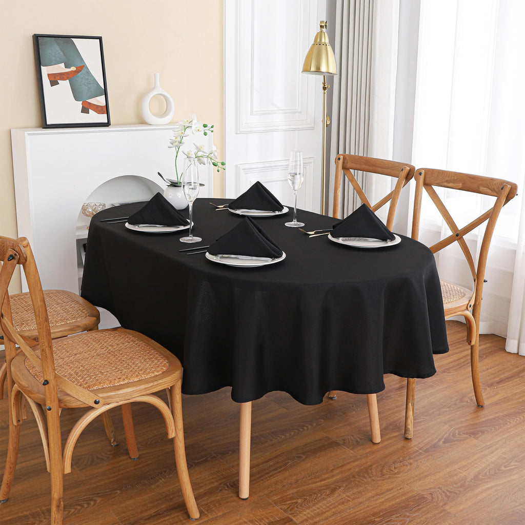 Black Oval Tablecloth, 60 x 84 Inch, Stain and Wrinkle Resistant Machine Washable Polyester Table Cloth, Fabric Table