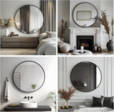 Black Round Mirror, Round Mirror 24 inch, Black Circle Mirrors Matte Metal Frame, Wall Mounted Mirrors , Wall, Entryway.