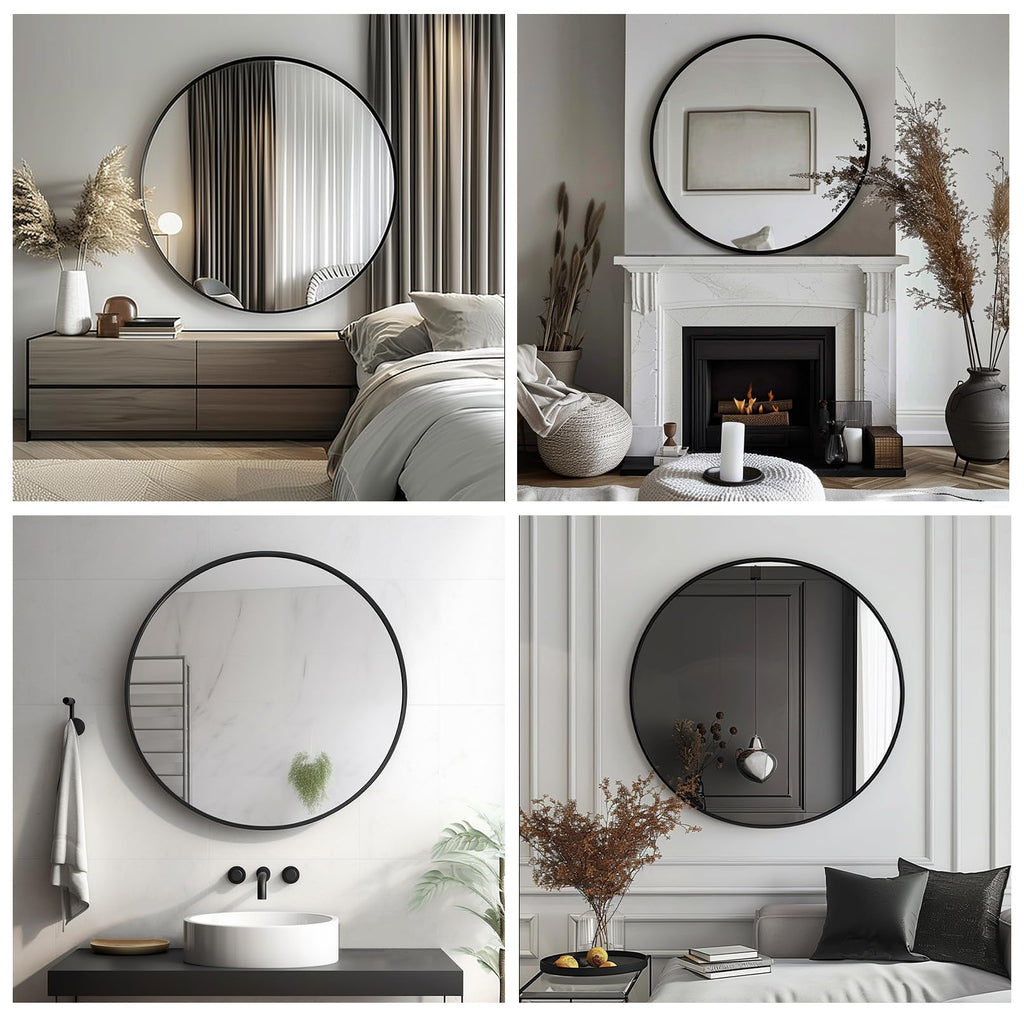 Large Round Mirror, Circle Mirror 30 inch, Matte Black Metal Frame