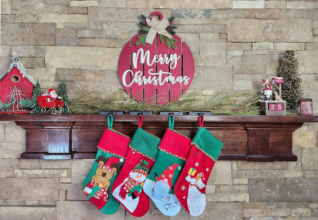 Decor Black Christmas Stocking Holders for Mantle set of 4 - Heavy Cast Iron Weighted Strong & Sturdy - Low Profile