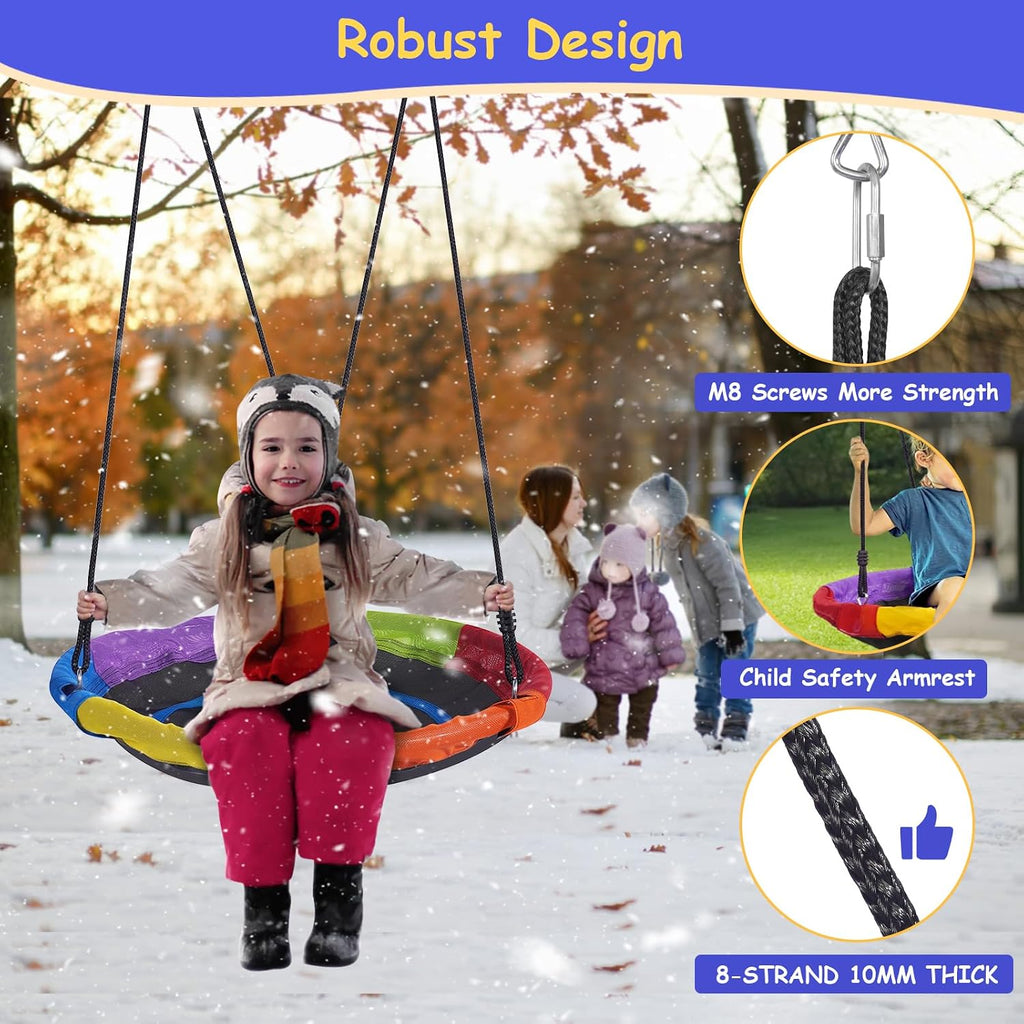 Swing Set for Backyard with Kids Slide 440lbs Heavy-Duty Metal A-Frame 1 Saucer Swing Seat 1 Swings Seat & 1 Slide