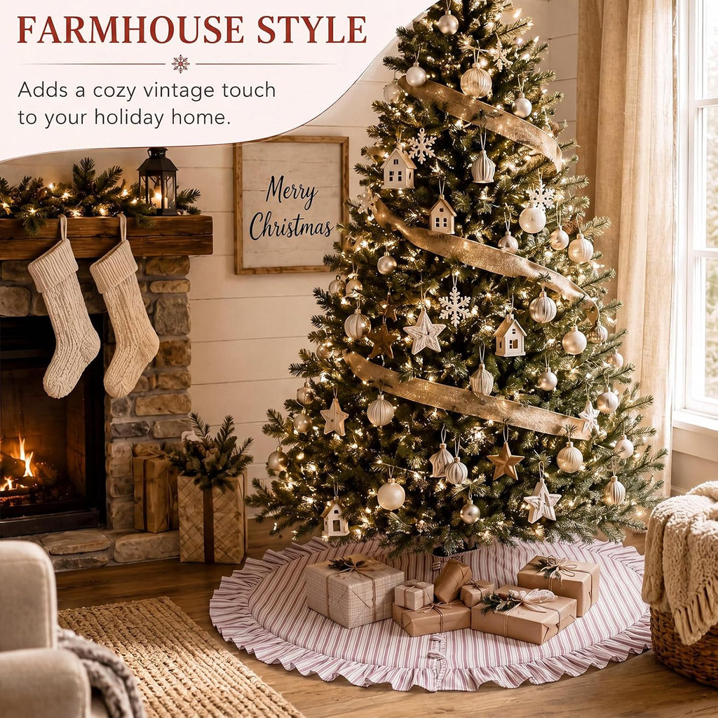 60 Inch Vintage Christmas Tree Skirt Red White Striped
