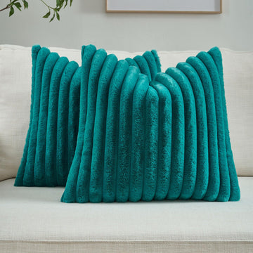 Pack of 2 Faux Fur Throw Pillow Covers 22x22 Inch, Teal