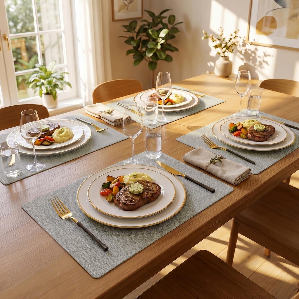 Faux Leather Vinyl Placemats Set of 8, Light Grey