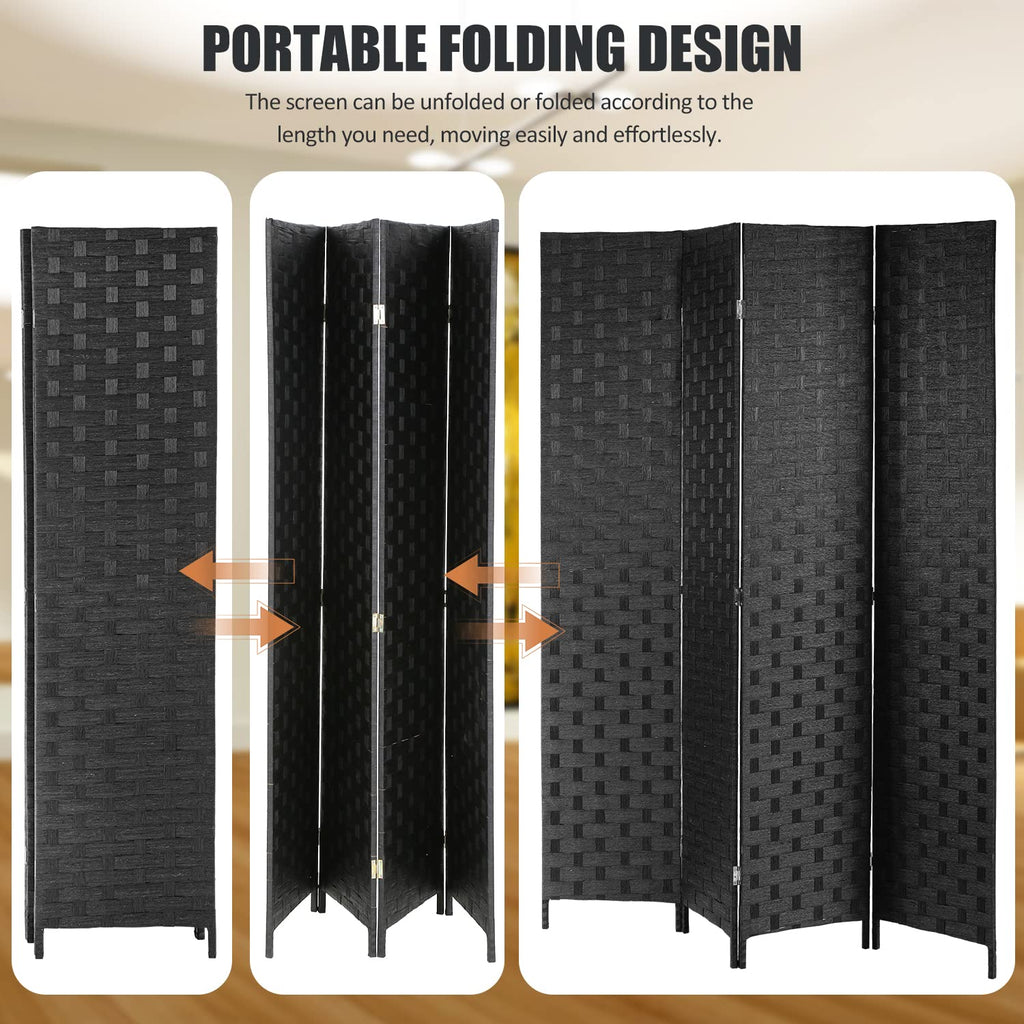 Room Divider, 4 Panels 6FT Folding Privacy Screen Wood Room Divider