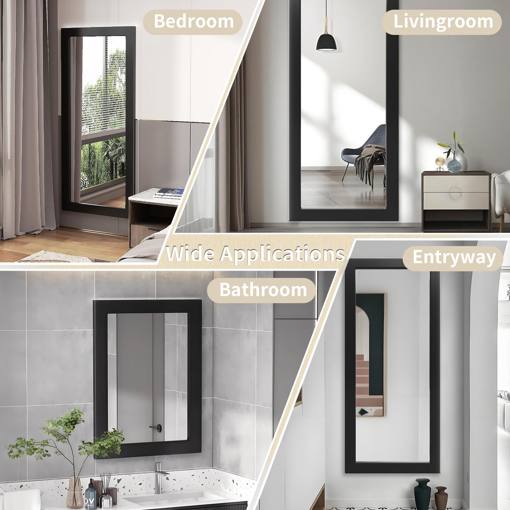 40''x30'' Rustic Wall Mirror Black Wood Frame, Classic Rectangle Mirror Farmhouse Vanity Wall Mirror Decor Living