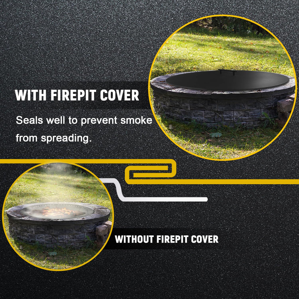 34" Fire Pit Cover Lid Round Outdoor Fireplace Cover Lid Heat Resistant Flat Fire Pit Burner Pan Cover for Round