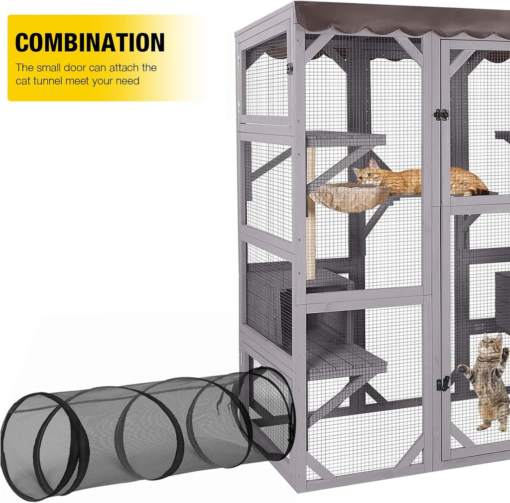 Cat House Window Outdoor Catio Cat Enclosures with 7 Platforms, 2 Resting Boxes Large Kitty House with Weatherproof