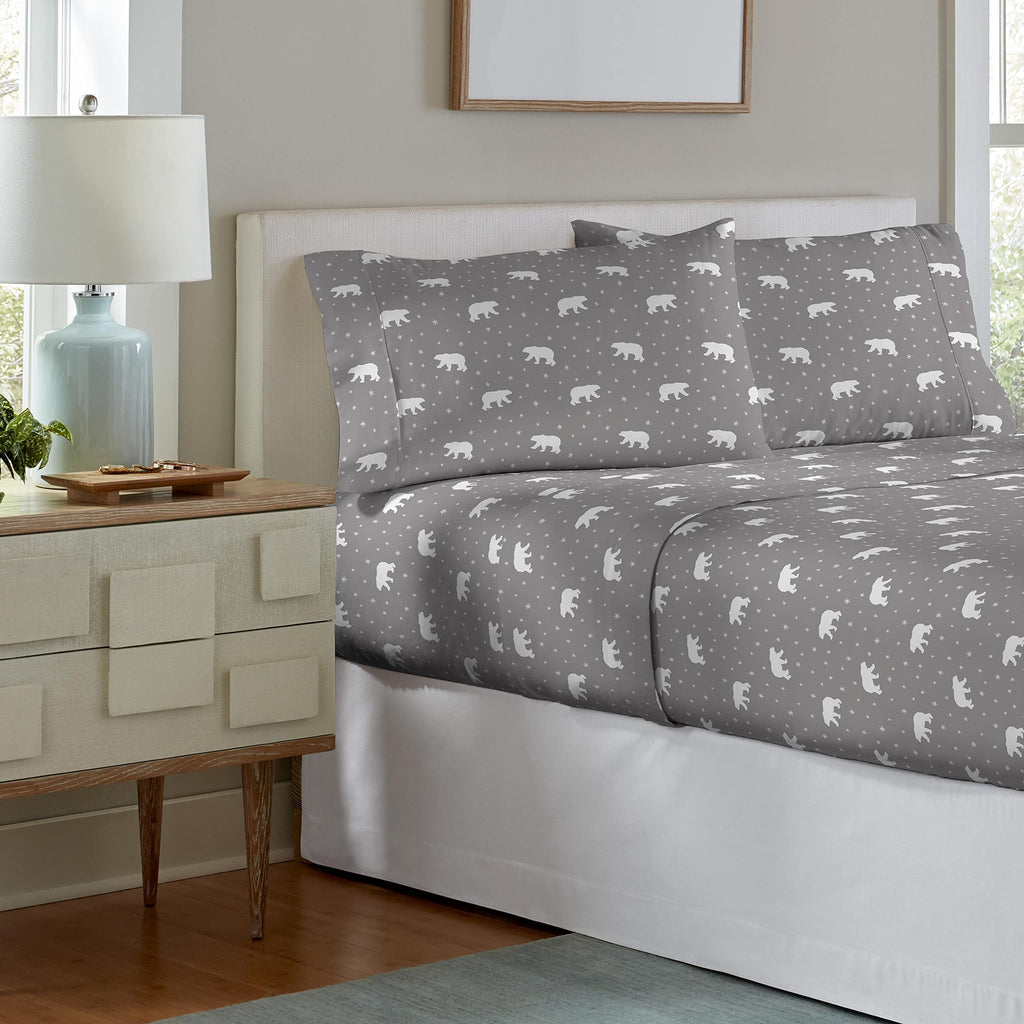 Flannel Deep Pocket Set with Oversized Flat Sheet, Queen, Polar Bear