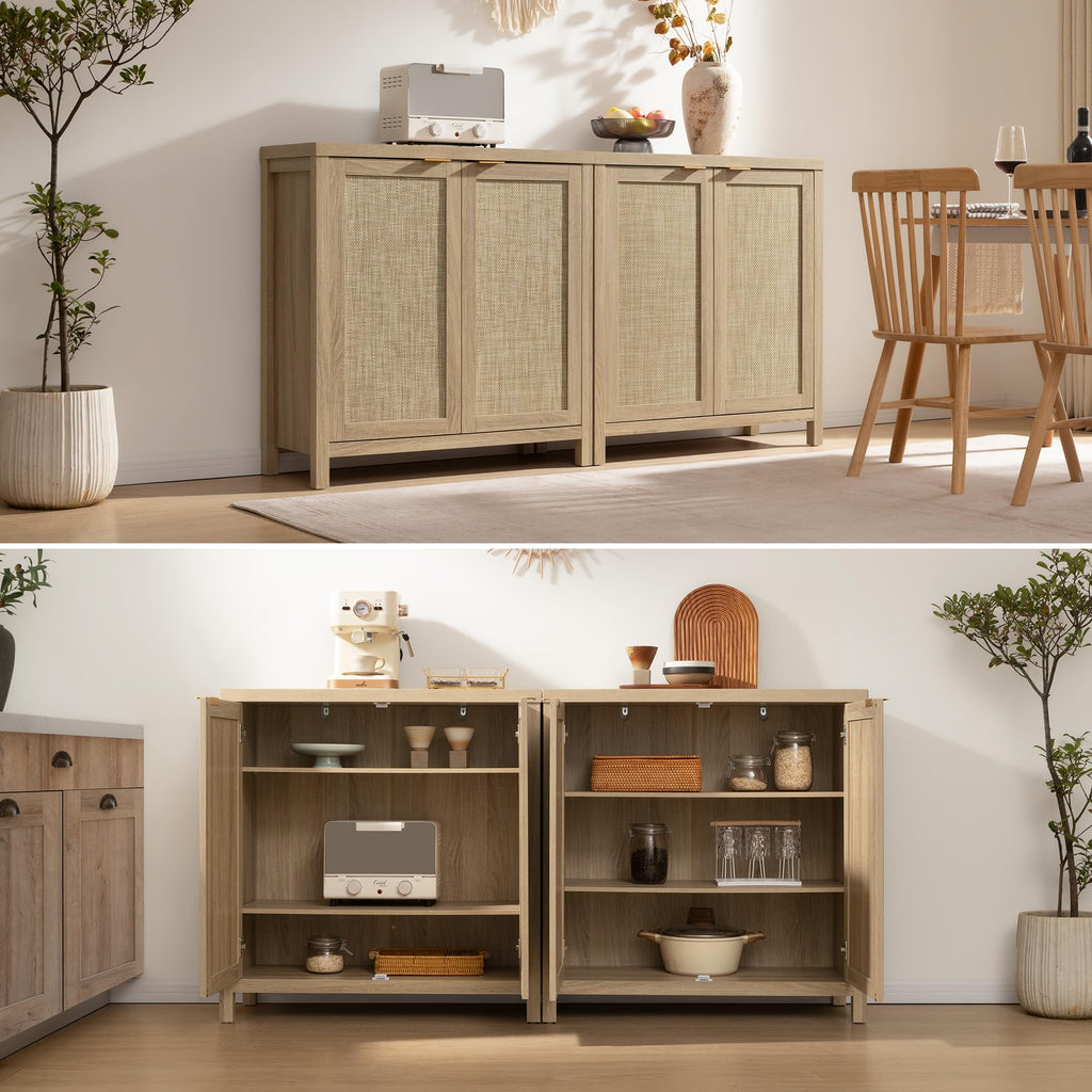 68" Rattan Sideboard Buffet Cabinet with Storage Boho Credenza