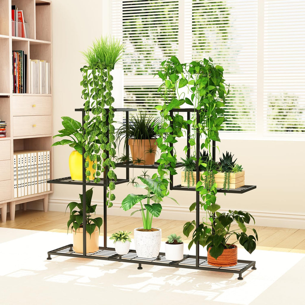Metal Plant Stand, 5 Tiers Multifunctional Plant Stands for Indoor Plants, Decorative Black Steel Plant Shelf for