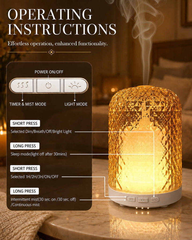 Glass Essential Oil Diffuser with Pulse/Continuous Mist