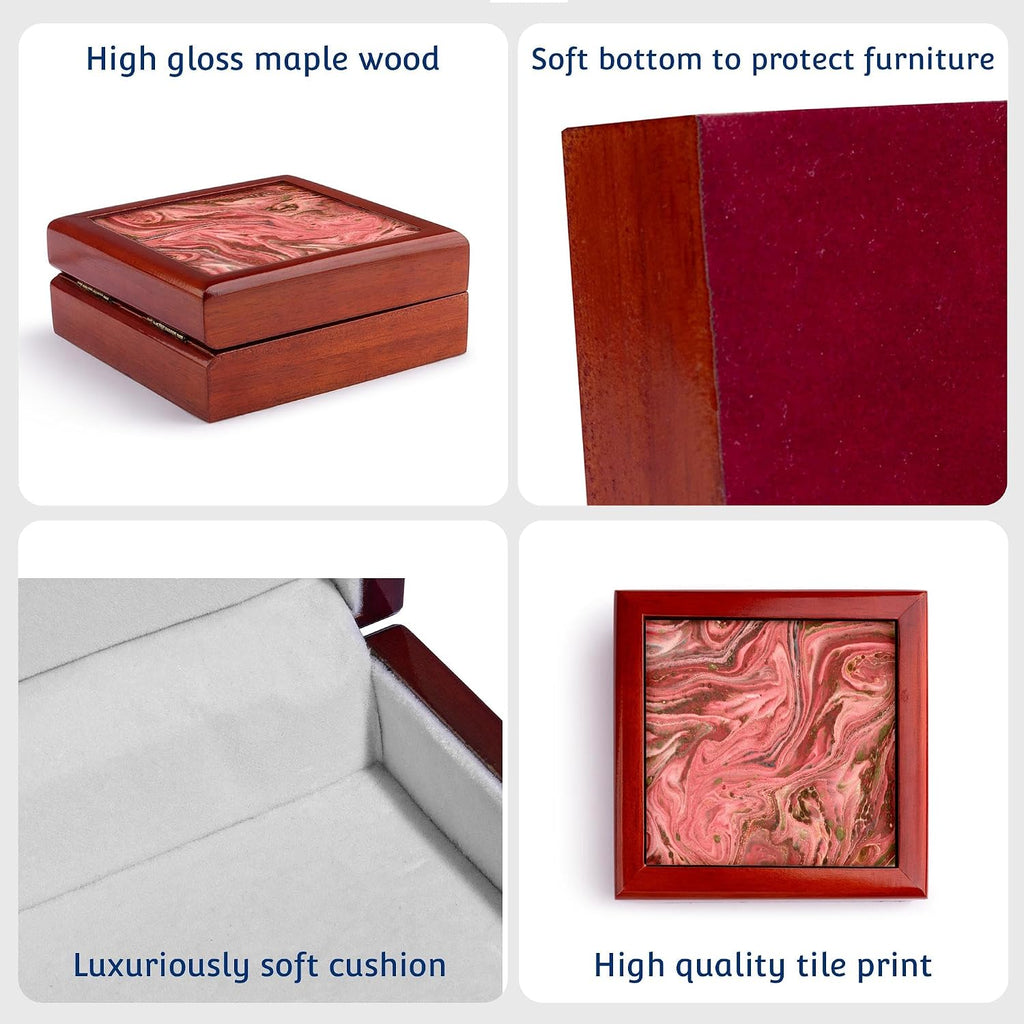 Red and Gold Marble Texture Effect Jewelry Box 7 x 7 inch with 4 inch tile