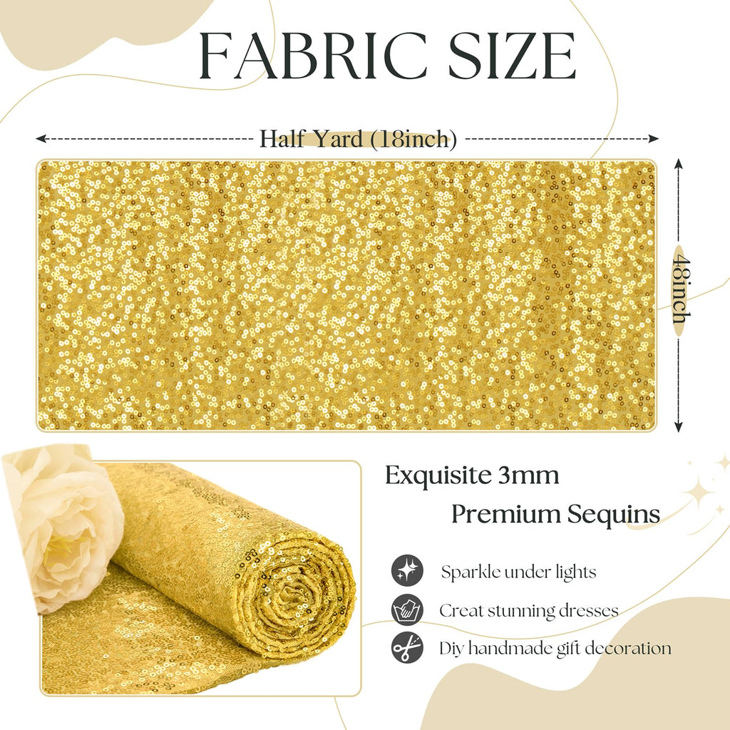 Half Yard Gold Sequin Fabric, 48 Inch Width