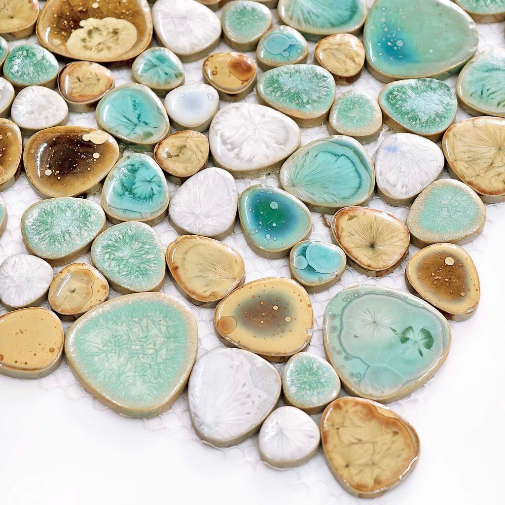 Turquoise Ceramic Pebble Mosaic Tile Sheet Shower Floor Backsplash 5 Sq Ft