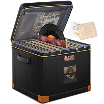 Vinyl Record Storage Box with Lock for 100+ LP, Fireproof & Water-Resistant