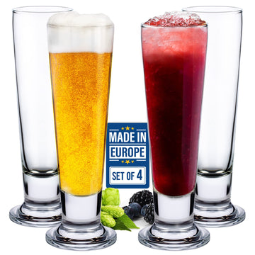 Beer Glasses Set, Tall Footed Pilsner Glass, Pint Beer Drinking Set, Lead-Free Brewery Tumblers, Craft Beer Tasting