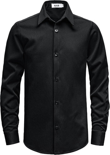 Boys Stretch Wrinkle Free Dress Shirt Long Sleeve Button Down Shirt