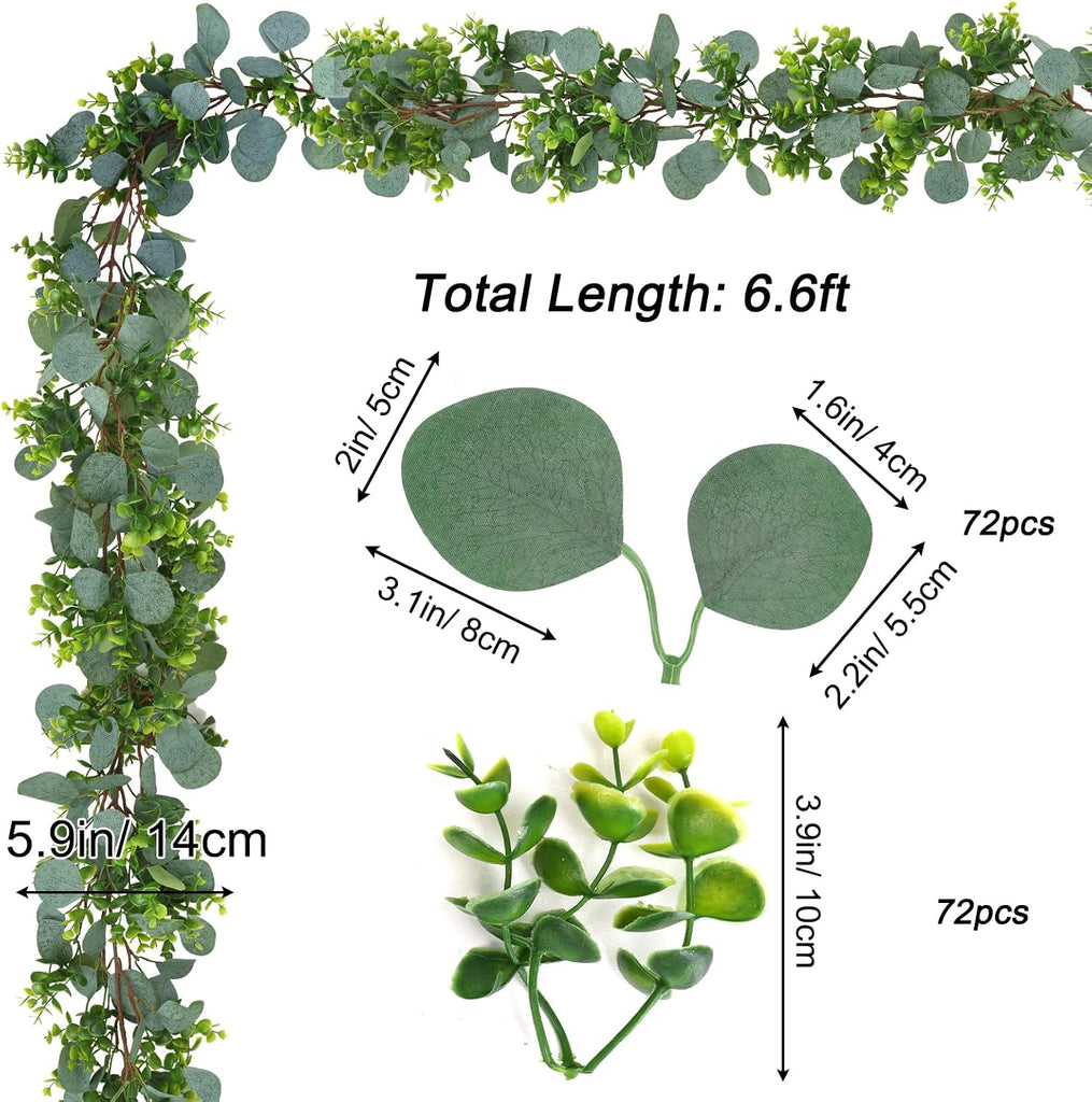 26.4ft Artificial Eucalyptus Garland Greenery Garland Fake Eucalyptus Leaves for Wedding Arch Farmhouse Mantle - Set of 4