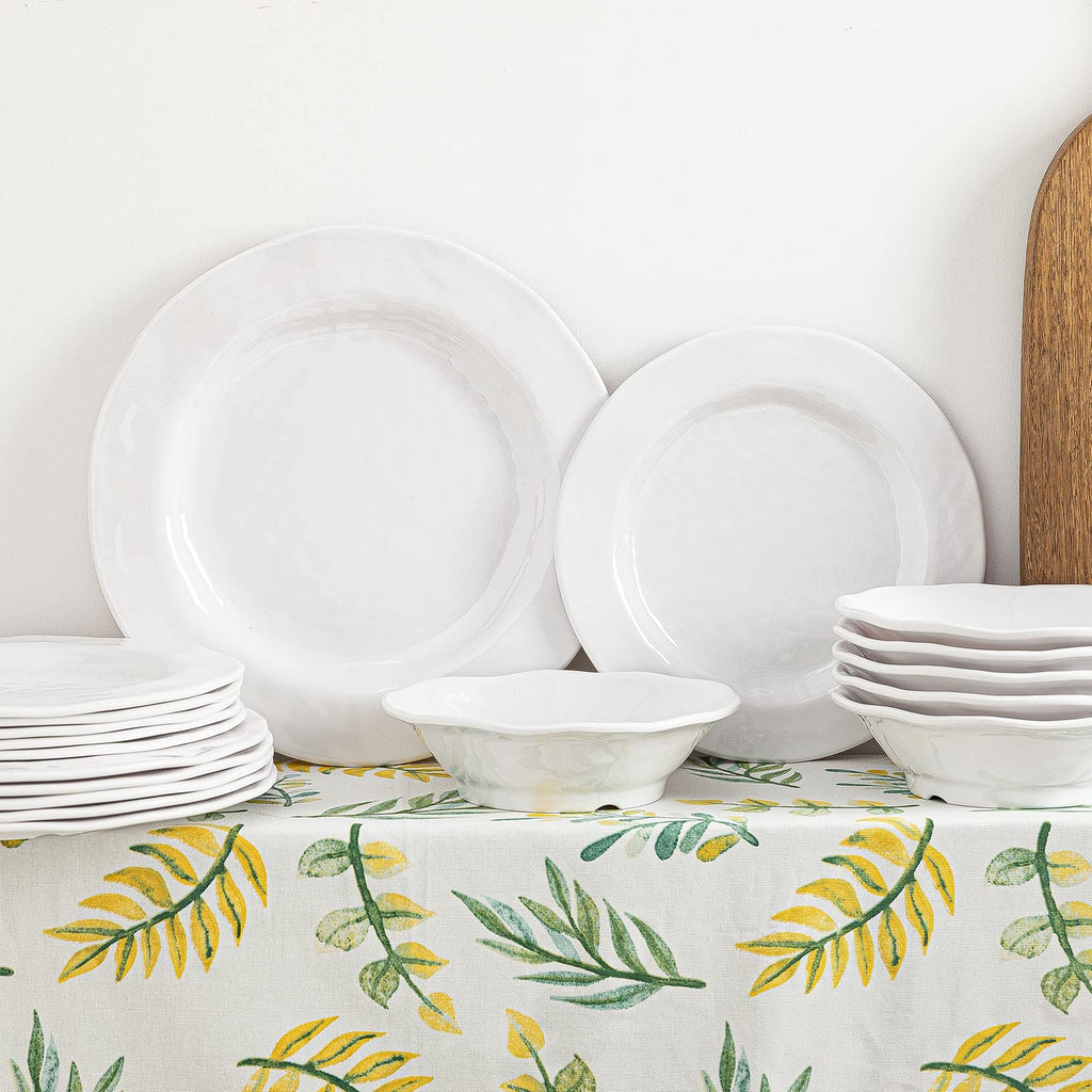 Basic White Melamine Dinnerware Sets, 18 Piece melamine dishes set, Service for 6, Plates and Bowls Sets Great for