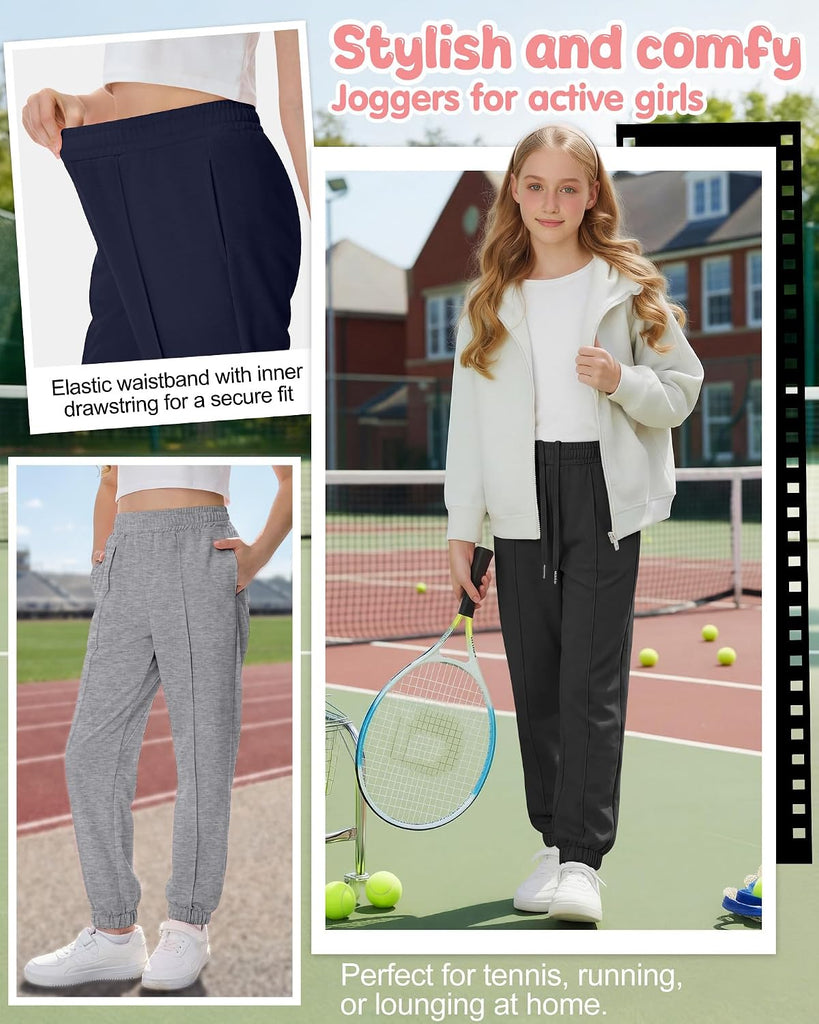 3 Pack Girl's Joggers Sweatpants School Pants