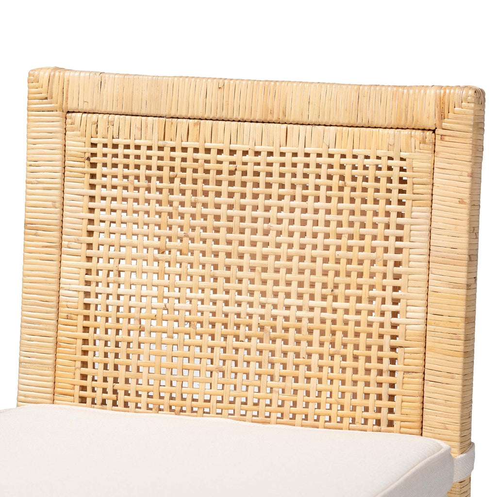Sofia Rattan Counter Stool with Mahogany Wood Frame - Handwoven Wicker Counter Chair with Removable Cushion, Light