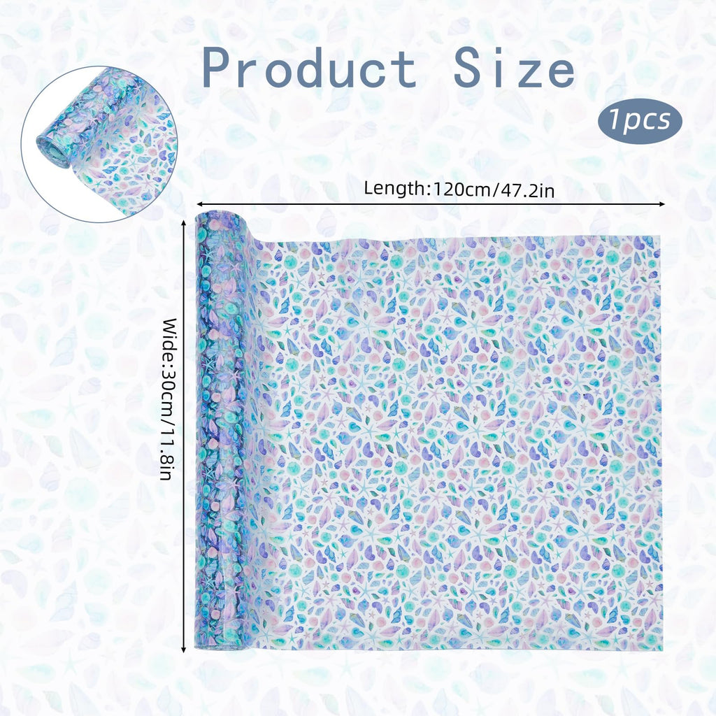 Printed TPU Jelly Faux Leather Fabric, 47.2 x 11.8 Inch Transparent Clear Jelly Vinyl Sheet, Sea Shell Printed Jelly