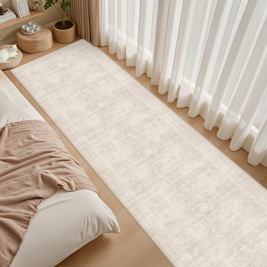 2x14 Hallway Washable Runner Rug: Neutral Kitchen Carpet Beige