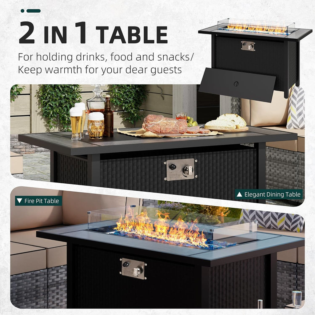 45″ Outdoor Propane Fire Pit Table – 50000 BTU Rectangular Patio Fire Table with Glass Wind Guard, Cover & Fire Glass – Modern Gray Steel Outdoor - Image 3