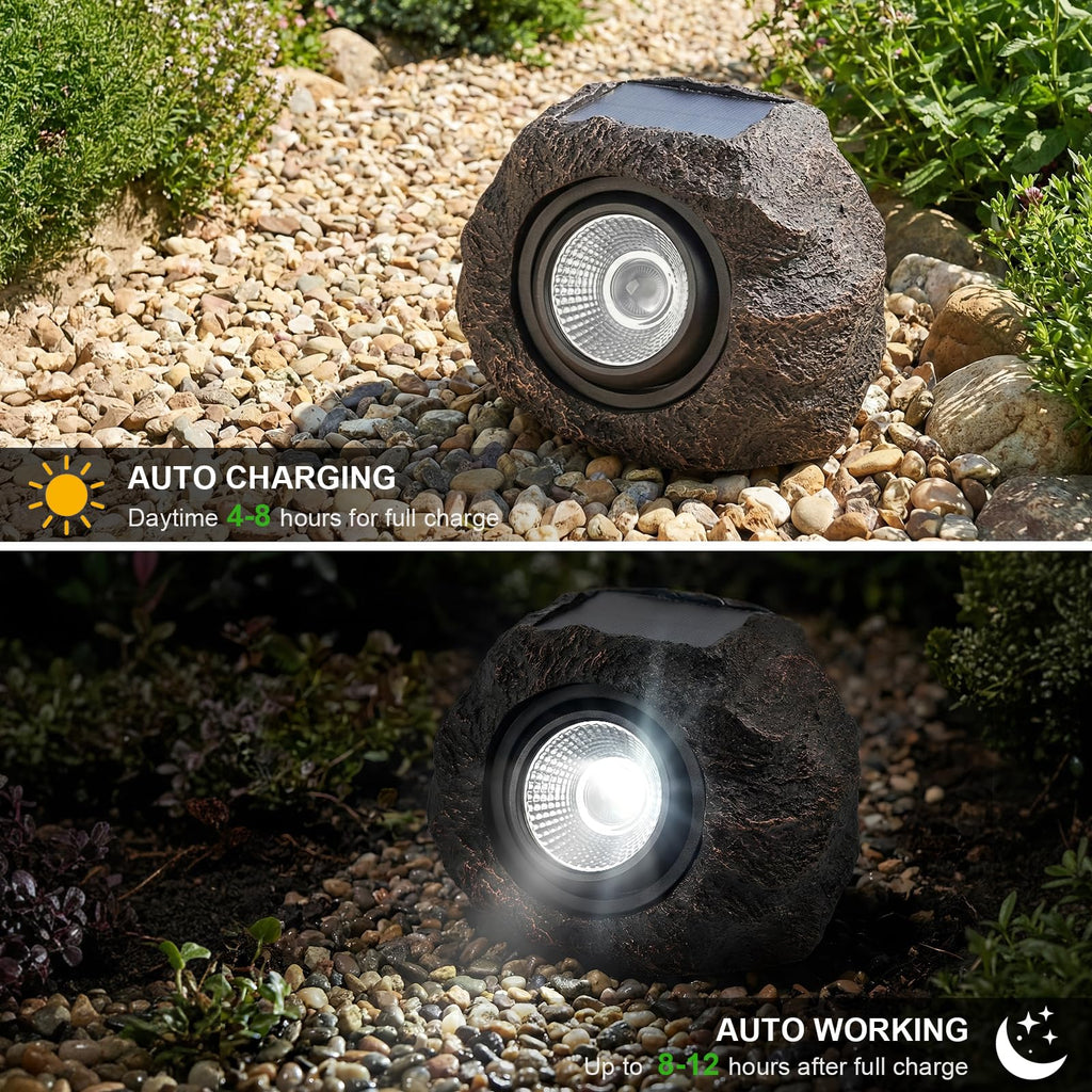 Solar Rock Lights Outdoor Garden Waterproof - Super Bright LED Solar Spotlights, Solar Powered Landscape Path