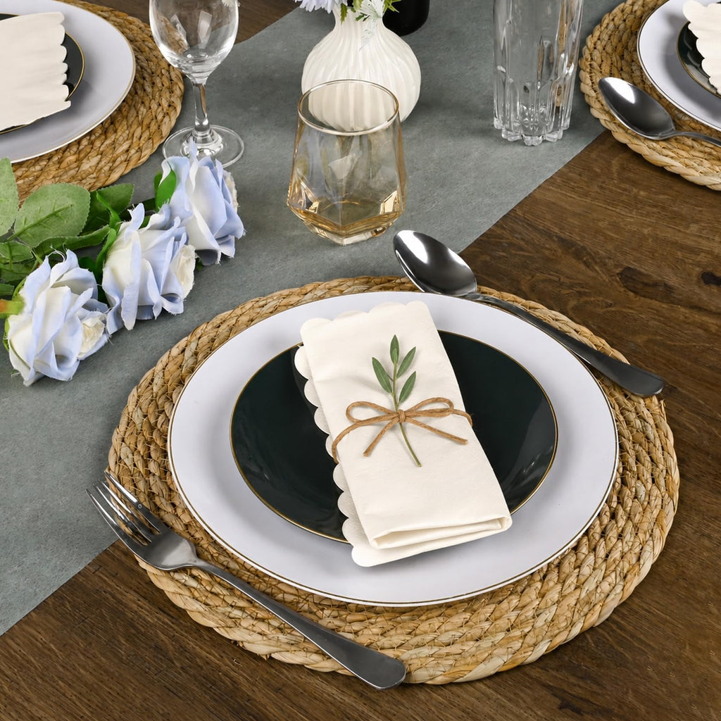 Set of 12 Round Woven Placemats, 13 Inch Rattan Chargers for Dinner Plates, Wicker Placemats, Boho Farmhouse Rustic