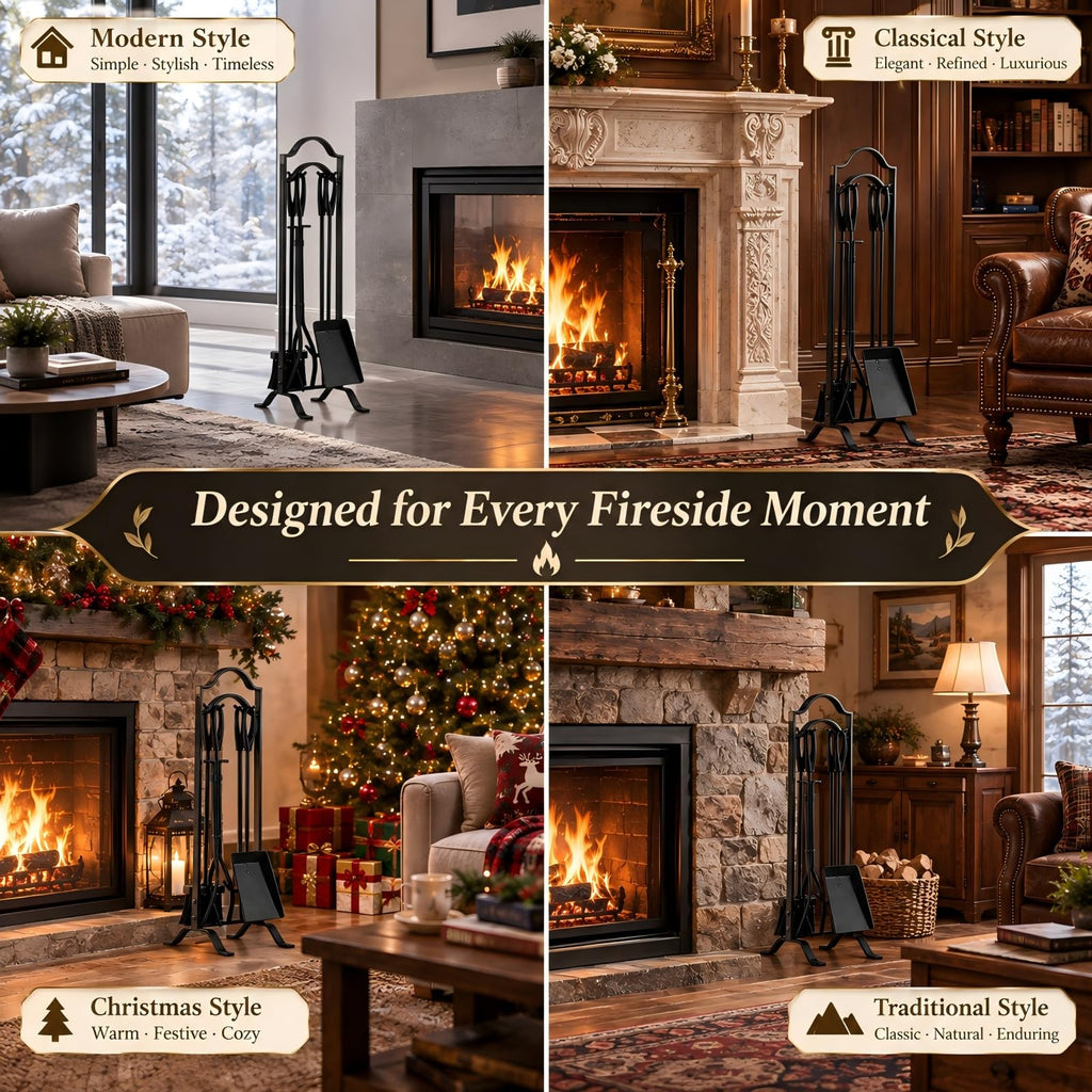 Fireplace Tools Set 5 Pcs with Stand, 29" Durable Wrought Iron