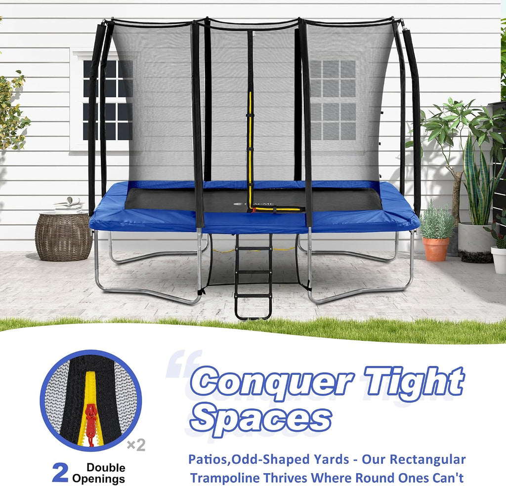 7X10 8X12 Foot Rectangle Trampoline for Kids, Double Enclosure Openings, Small Outdoor Rectangular Trampoline with