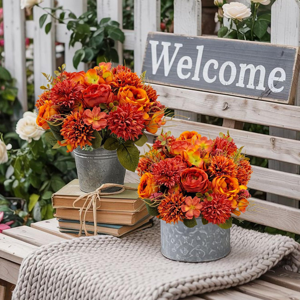 Bundles Fall Artificial Flowers Bouquet Fake Peony Silk Chrysanthemums Autumn Faux Floral Arrangements Decor Indoor - Set of 2