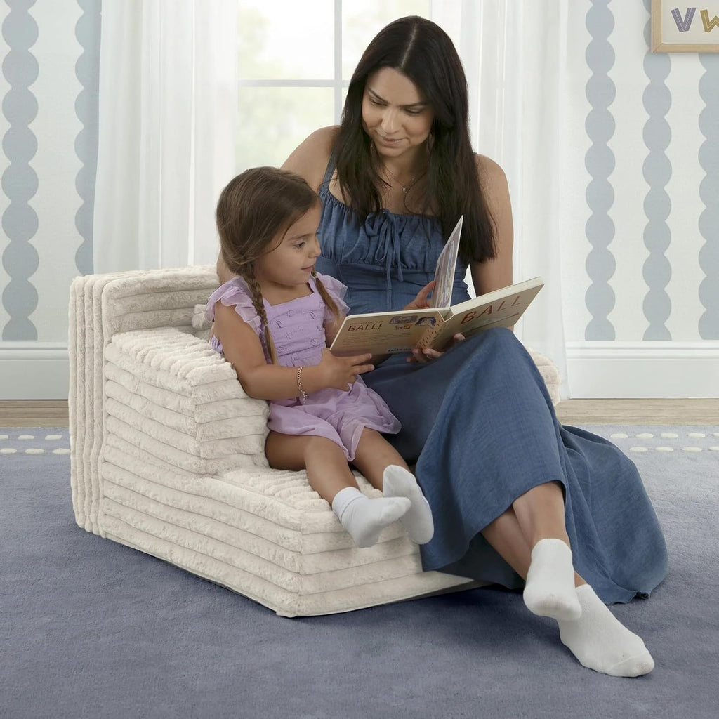 Cozee Chaise Bedtime Lounger Chair in Oatmeal Soft Comfortable Kids Toddler Bedroom Playroom Living Room Relaxation