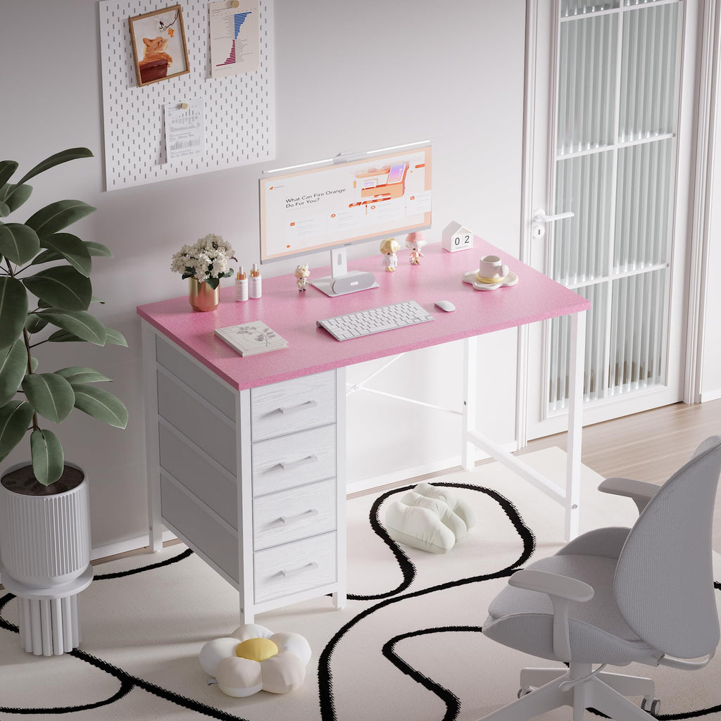 32 Inch Computer Desk with 4 Drawers Small Office Desk Bedroom Study Writing Simple Modern Computer Table Pink