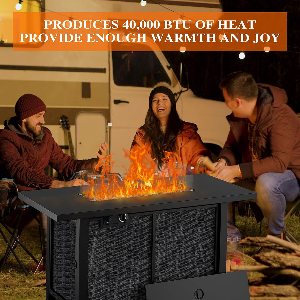 Propane Fire Pits 43″ Outdoor Gas Fire Pit, 50,000 BTU Rectangle Gas Fire Pit Table with Lava Rocks