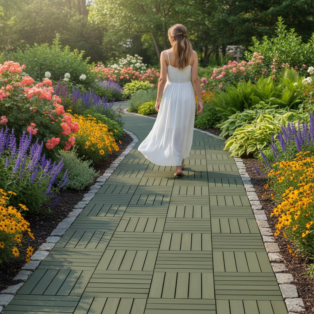 Natural Acacia 12x12 Interlocking Wood Deck Tiles for Balcony, Garden, Patio, Poolside Decor - Waterproof Indoor &