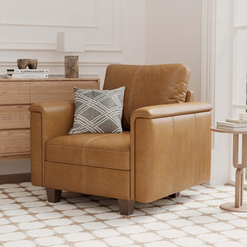 Modular Leather Accent Chair with Storage, Plush-Top Armrest, Brown