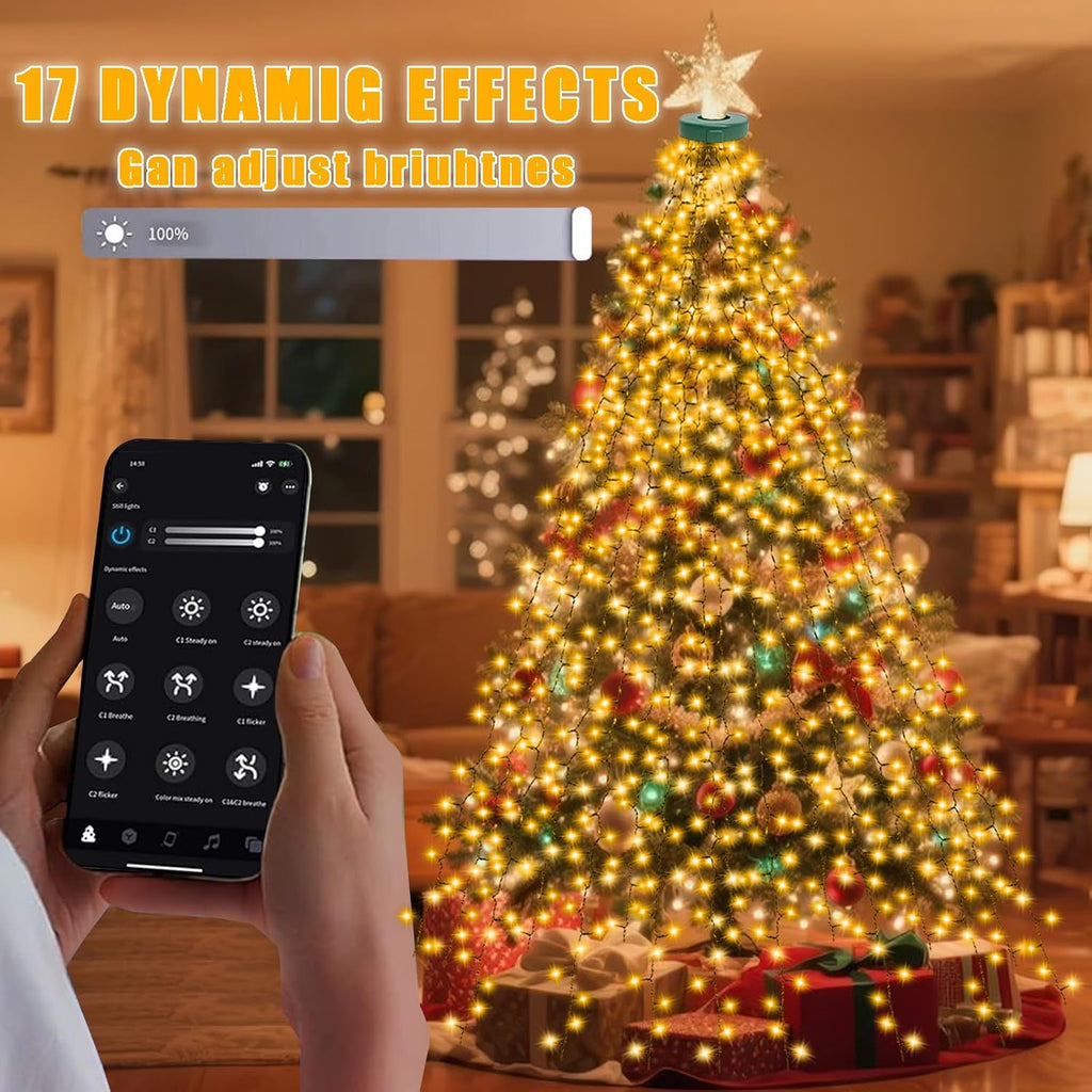 Smart Christmas Tree Lights, APP Control 6.56Ft 16 Lines String 400 LED Decorations Lights with Ring, DIY scenarios