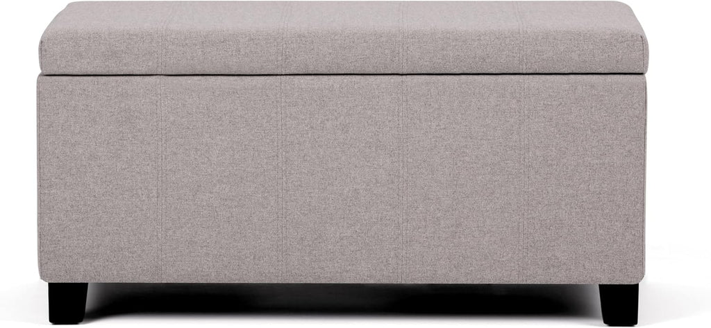 Dover 36" Wide Linen Look Fabric Storage Ottoman in Cloud Grey | Contemporary ottoman with lift-top and safety