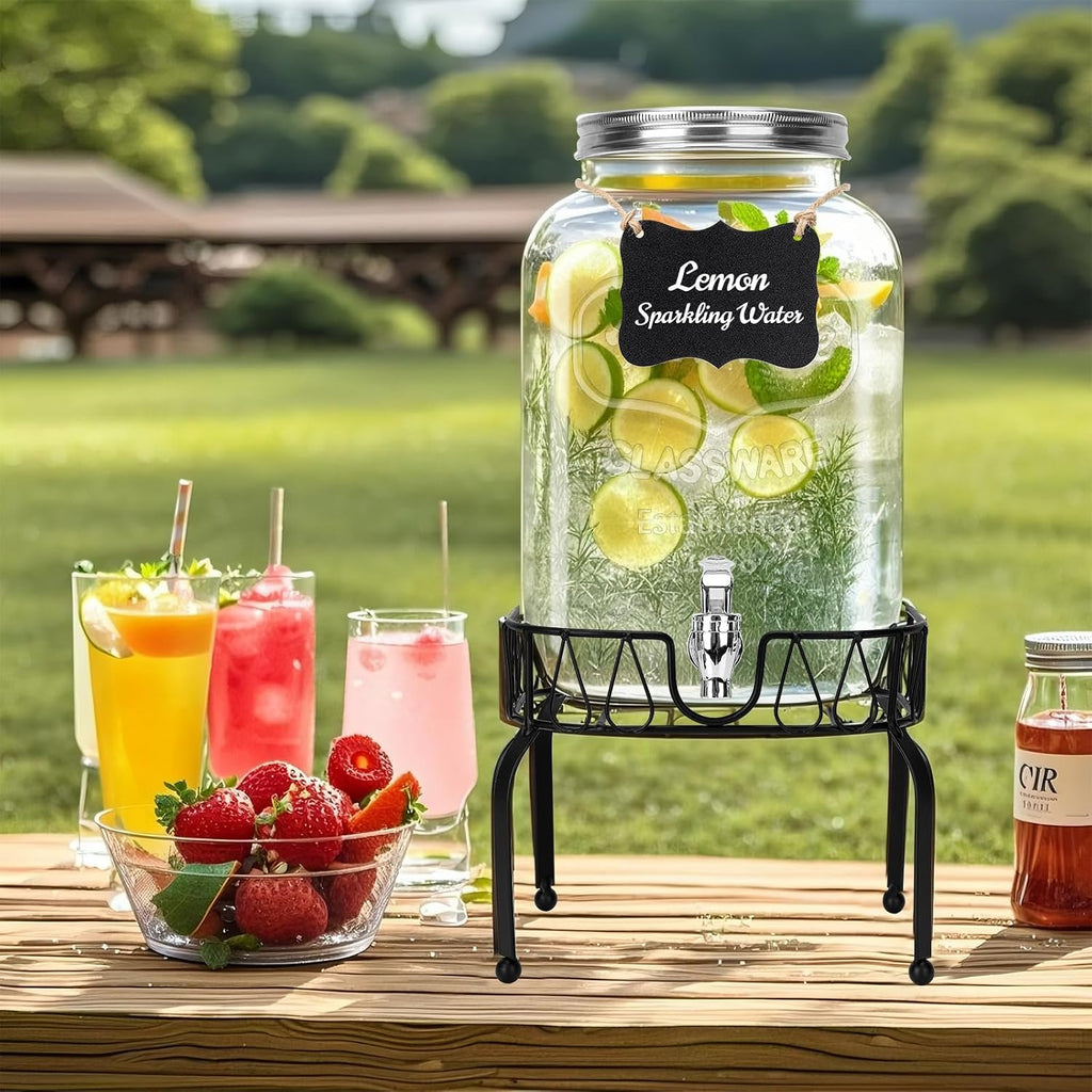 2 Gallon , 1 Pack Clear Beverage Dispenser for Party, BBQ and Picnic, Juice Dispenser with Ice Core, Black Stand