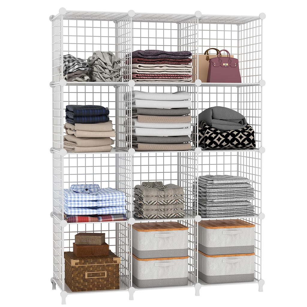 Wire Cube Storage, Closet Organizer, 12 Cube Storage Shelf, White