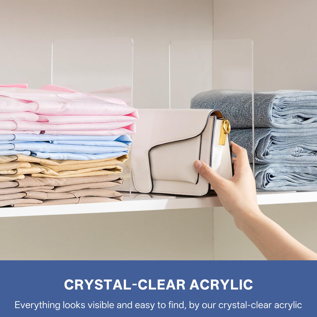 Acrylic Shelf Dividers for Closet Organization, 6 Pack Clear Sturdy Separate Closet Dividers for Shelves, Adjustable