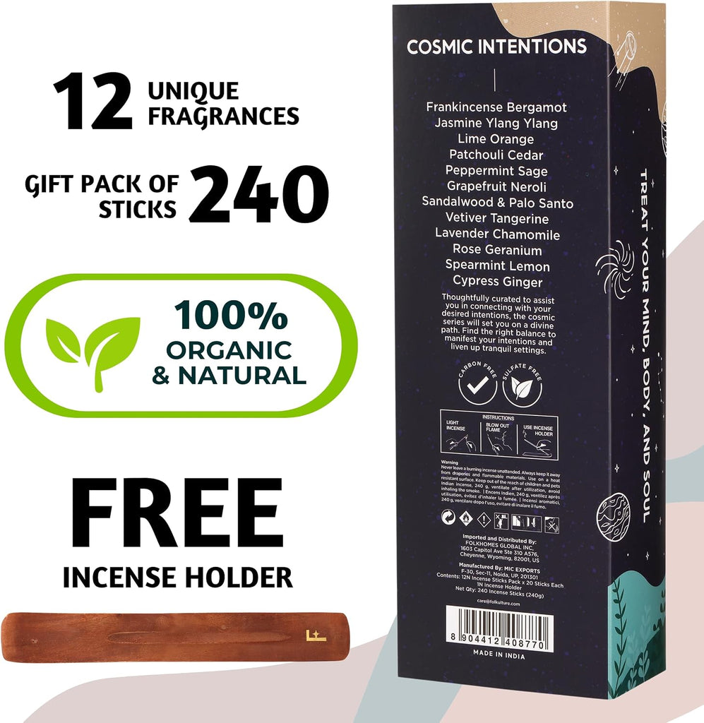 Premium Incense Sticks with Holder Variety(240 Stick) - Set of 12