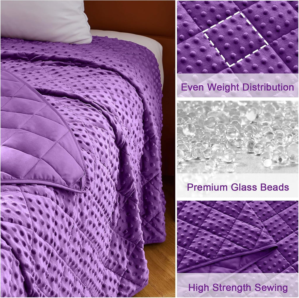 Purple Weighted Blanket for Adults 15lbs, 48"x72", Twin Full Size Cooling Minky Heavy Throw Blanket for 140-160lbs