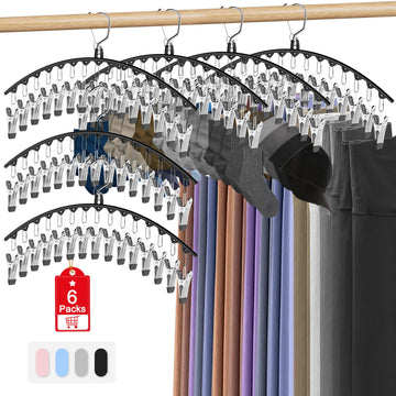 Upgrade 6 Pcs Skirt Pants Hangers with Clips, Metal Legging Organizer Black