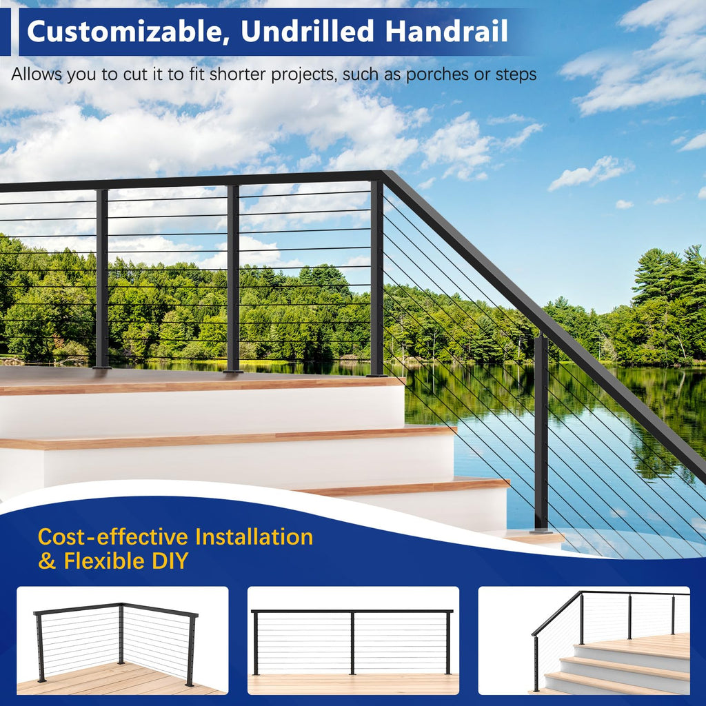 8FT Aluminum Black Handrail for Lake House Deck Railing, Easy DIY