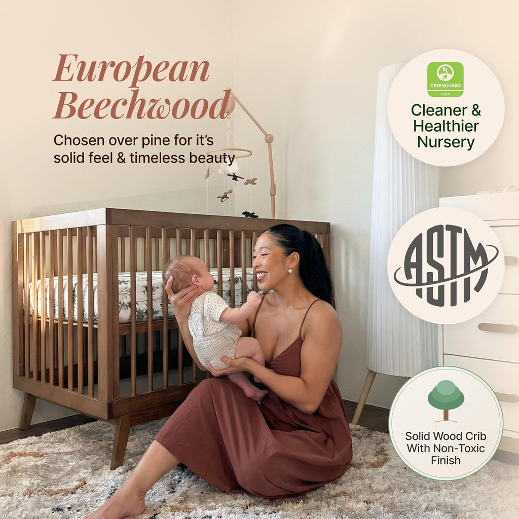 Baby Soho 3-in-1 Convertible Wood Crib Bed, Made in Italy, Walnut | Crib to Toddler Bed, GREENGUARD Gold Certified