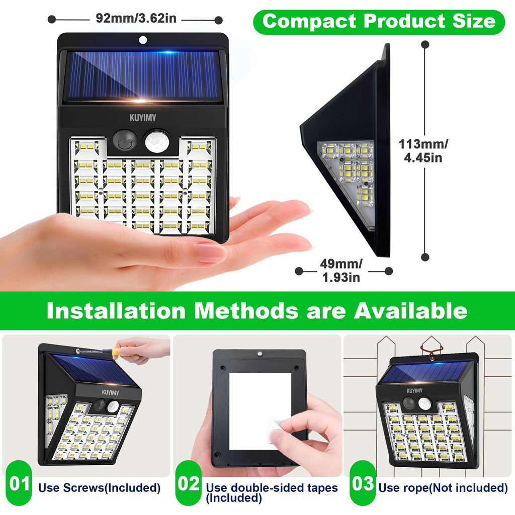 Solar Lights Outdoor, 72 LED Motion Sensor Wall Light, IP65 Waterproof and 3 Lighting Modes, Solar Powered Security
